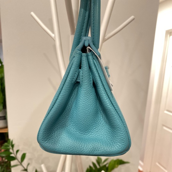 Blue Mini 20CM TOGO leather top handle Satchel bag silver Lock key - Picture 2 of 16